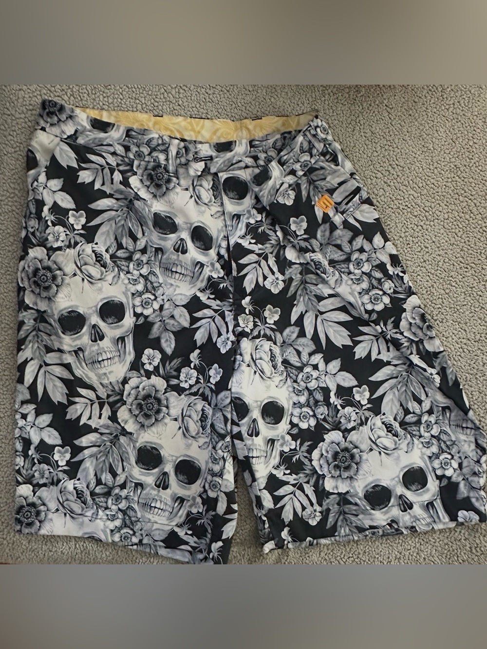 Men's Loudmouth Black & White Skull Floral Golf Shorts